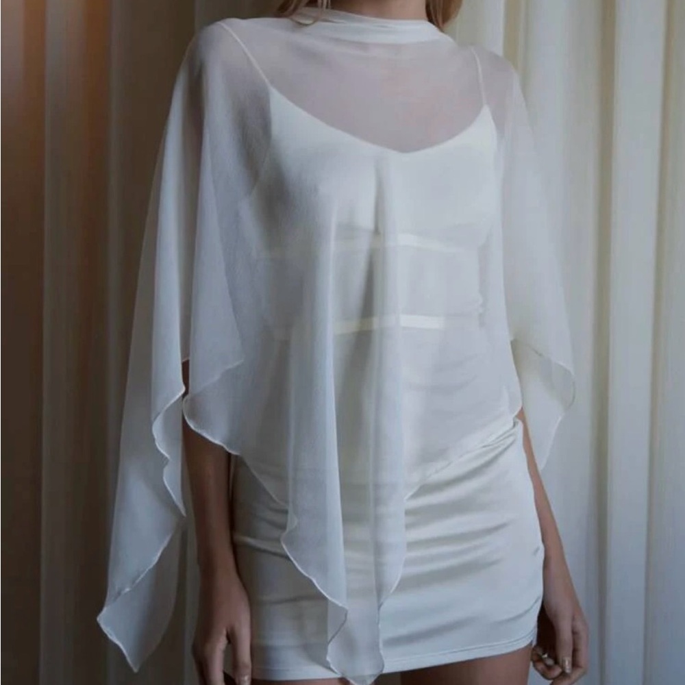 White Layered Chiffon Capelet Top